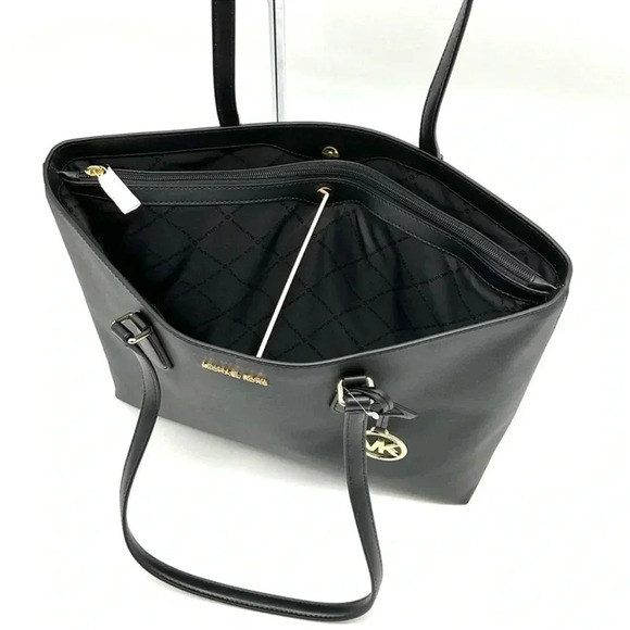Michael Kors Bag Large Sheila Mf Tote Bag & Large Double Zip Wallet Black/Gold - Picture 9 of 14